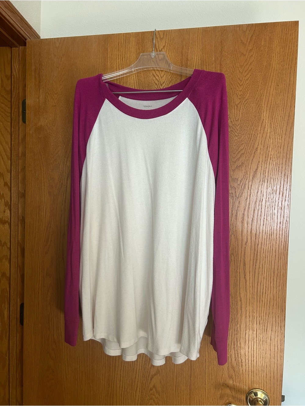 Sonoma White Long Sleeve Raglan Top with Magenta Sleeves